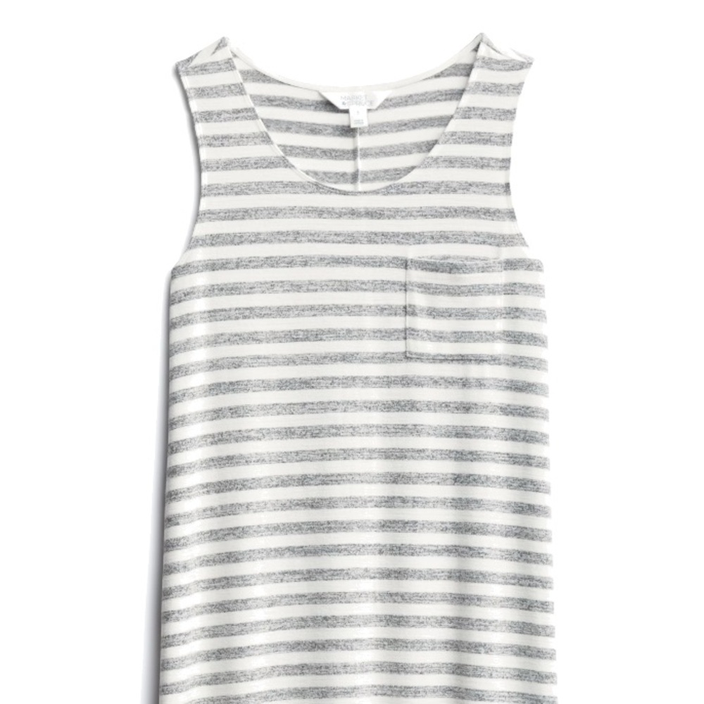 Market & Spruce White and Gray Striped Sleeveless Midi Shift Dress - Picture 5 of 8